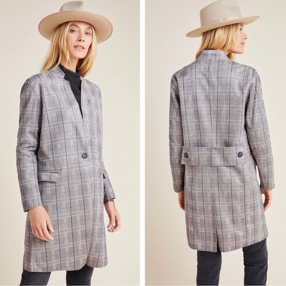 Blank NYC Anthropologie Renegade Gray Plaid Longline Jacket Size L - Picture 1 of 13